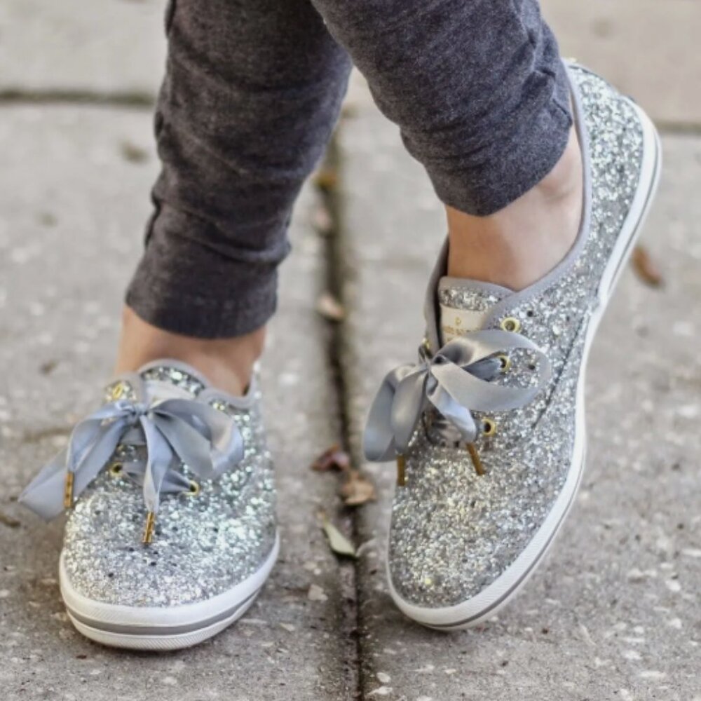 Keds Kate Spade Silver Glitter Champion Sneaker, size 8